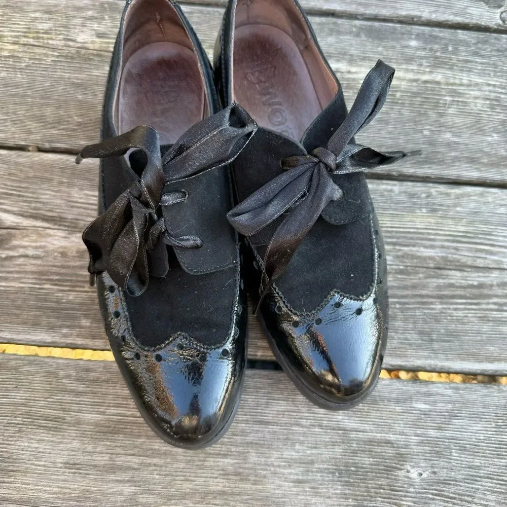 WONDERS Ribbon Lace Derby Wedge Leather Loafers In Nero 39